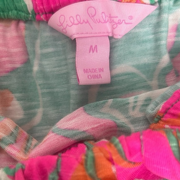 Lilly Pulitzer SZ M Amy Maxi Spearmint Fuzzy Navel Strapless Ruffle Floral Dress - Picture 4 of 15